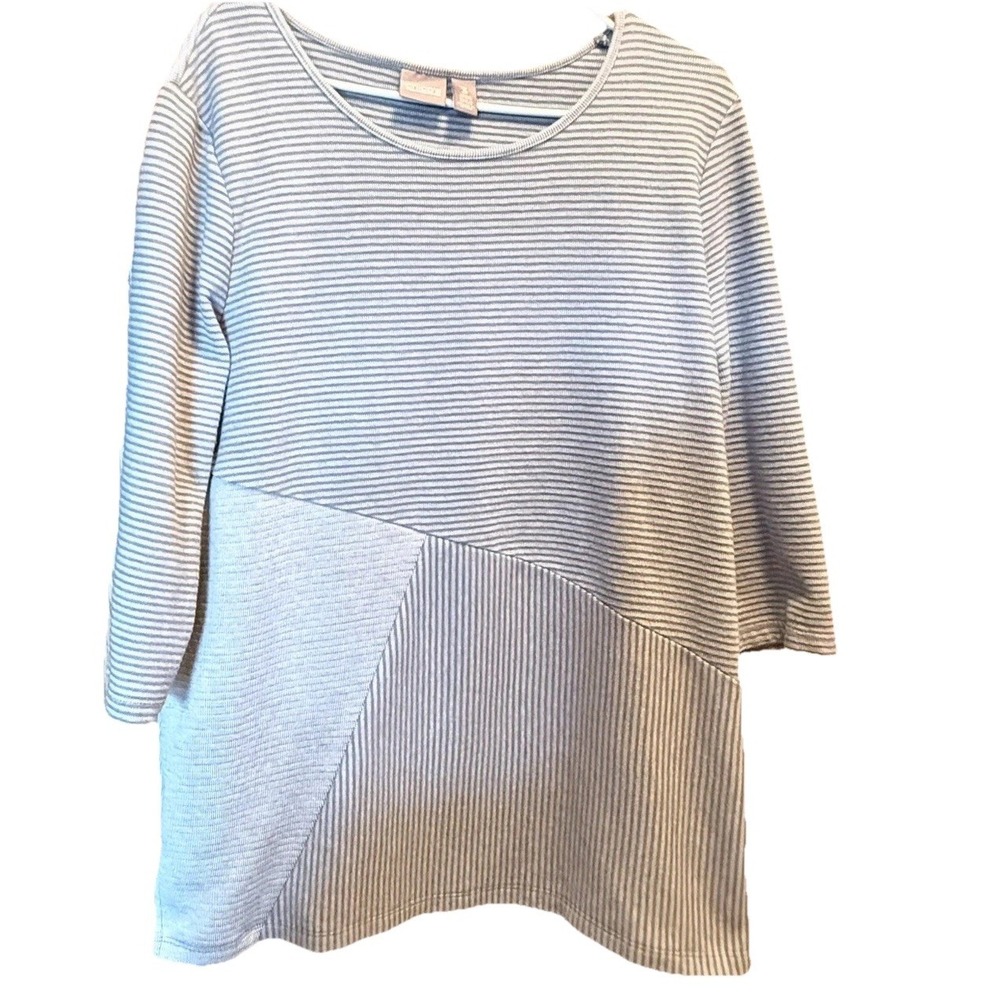 Chico's Tunic Top Women's Size 1 (M)Gray Ottoman Striped Asymmetric Cotton Knit